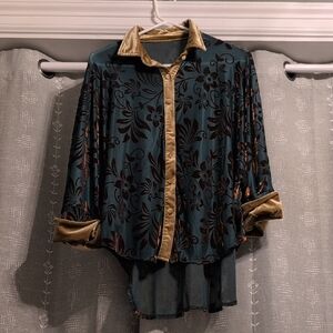 Teal and Gold Floral Blouse